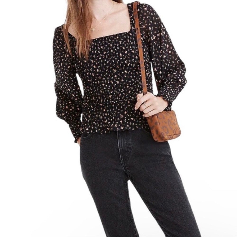 Last Call!! Madewell Smocked Floral Black Women's Top